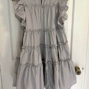 En Saison Gray Tiered Ruffle Dress Cotton Cottage – Size XS